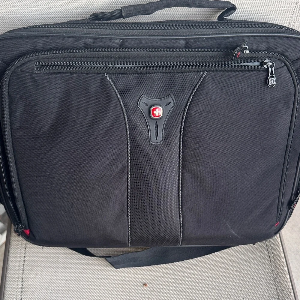 SwissGear Black Laptop Briefcase with Red Accent Logo